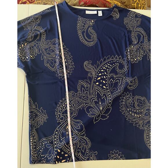 Susan Graver Regular Foil-Printed Liquid Knit Tunic INDIGO NWOT SIZE S - Picture 8 of 8